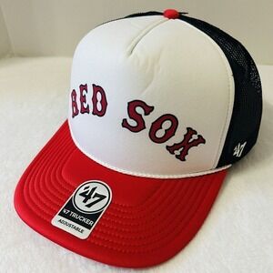 '47 Brand‎ Boston Red Sox Script Foam Trucker Hat Cap Adjustable Red White Blue